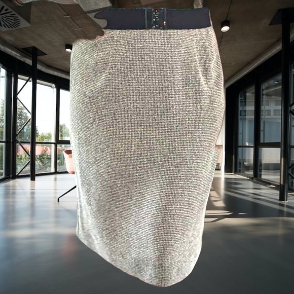 Vintage 90s Tweed Pencil Skirt 12 Black Tan - Picture 1 of 6